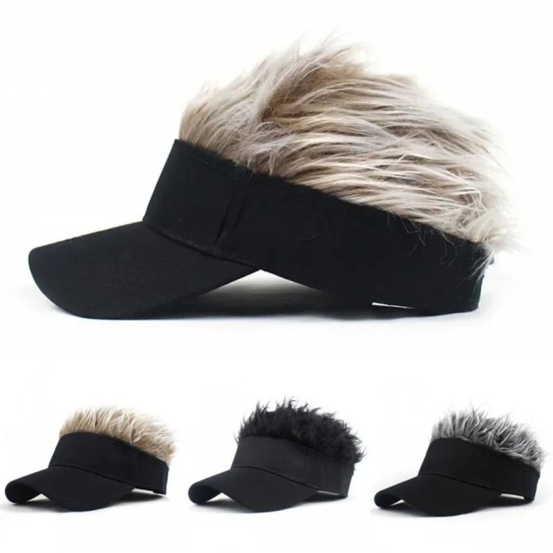 Mens Baseball Golf Hat Cap Sun Visor Wig Hat With Fake Flair Hair Outdoor Sports gallery