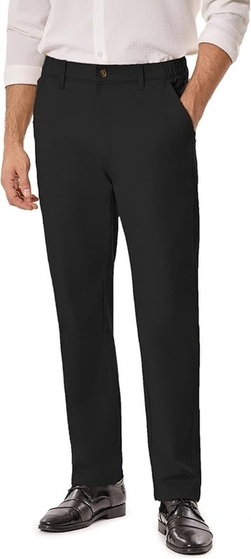 VOEERON Chino Pants {36X30} Elastic Waist/ Straight Leg/ Twill/Pockets/Black