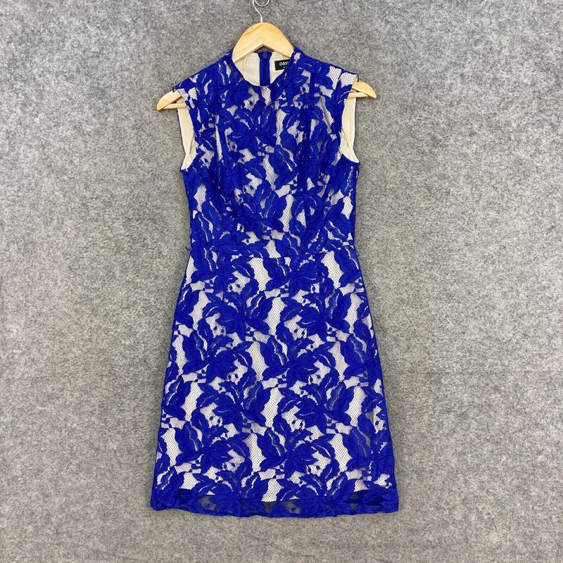 Oasis Womens Dress Size 8 Blue Floral Lace Sleeveless Lined Zip Party 43108