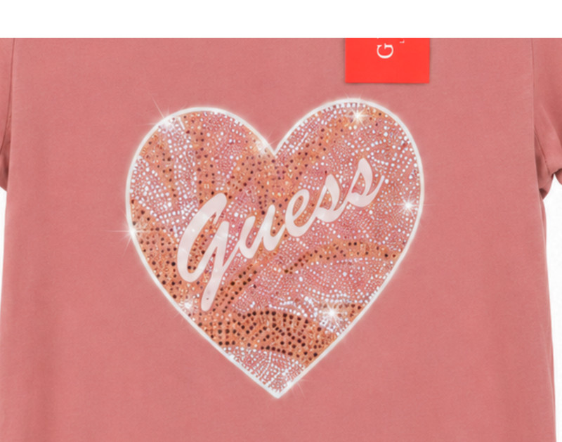 GUESS Womens Rhinestone Heart Graphic Tee Mauve Pink Short Sleeve Top Size M NWT gallery