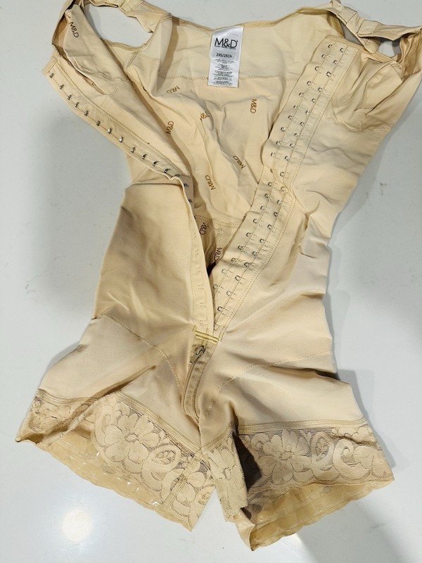 M&D Beige Firm Control One-Piece Shapewear Bodysuit Hook & Eye Front 2XS