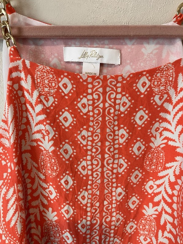 Lilly Pulitzer Johannah Silk Geometric Print Tank Top Gold Chain Straps gallery