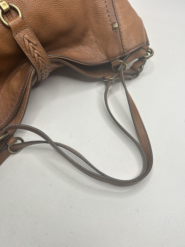 FRYE Brown Leather Tote Handbag w/ Braided Gold Ring Accent Cognac gallery