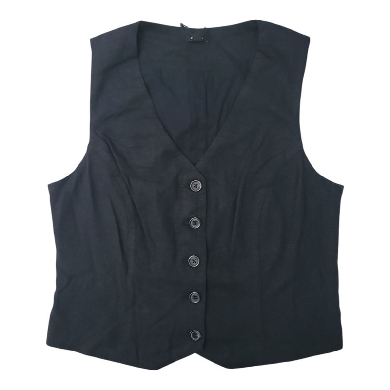 Express Linen Vest Womens Size L Black Button Front V-Neck Classic Look NWT
