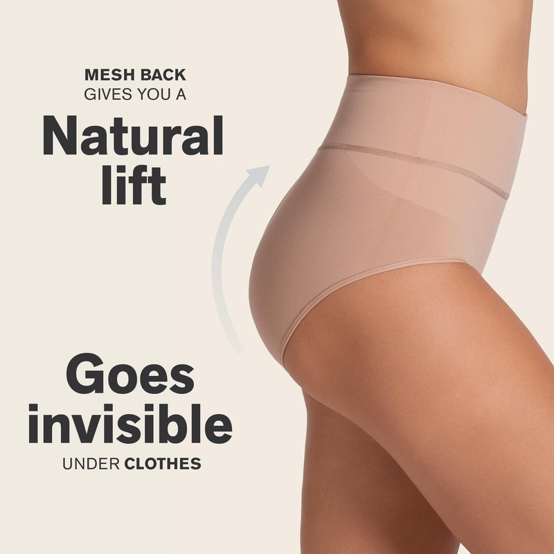LEONISA High Waisted Classic Smoothing Brief Panties Beige Small $35 - NWT gallery