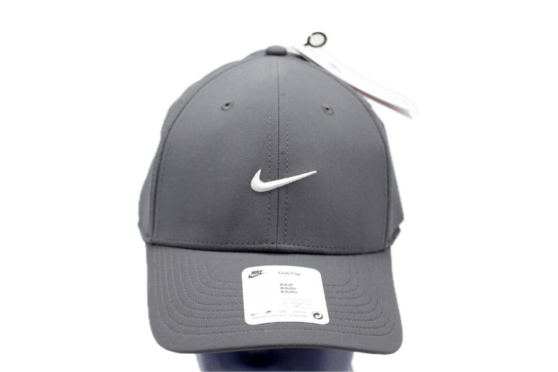 Nike Dri Fit Rise Club Gray White Swoosh Cap Hat Unisex S/M Adult FV5563 068 New