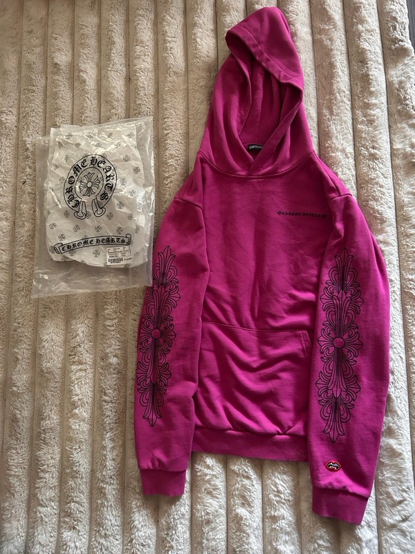 Chrome Hearts Pink Spider Web Back Graphic Logo Pullover Hoodie Men’s Size M
