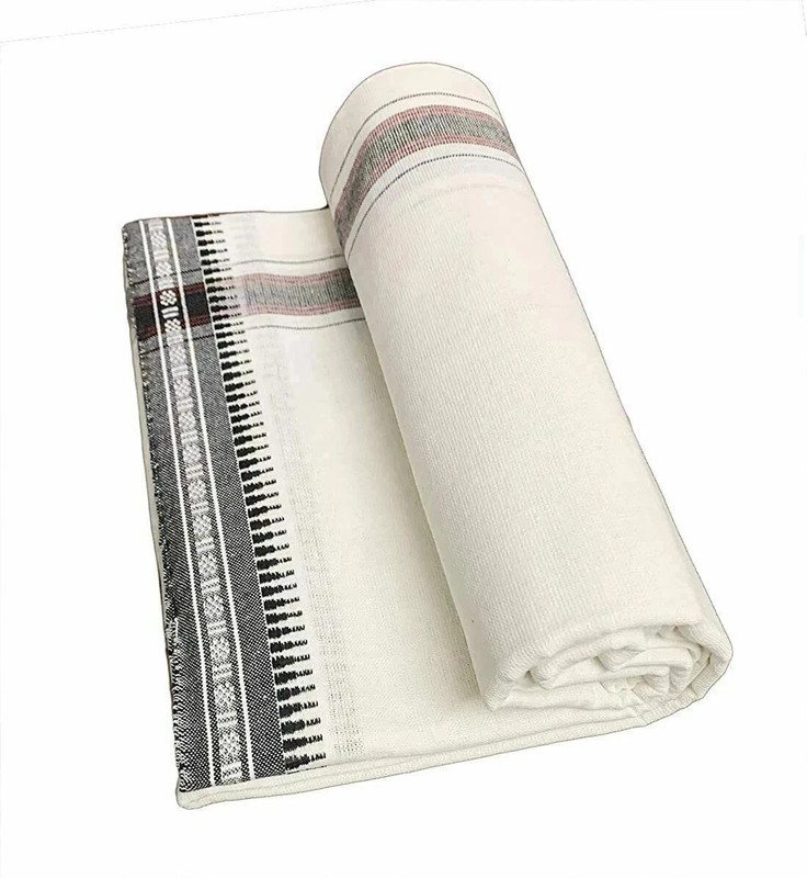 Mens Sarong Lungi Thalapathi Border Dhoti 100%Cotton Fabric Mundu Beachwear