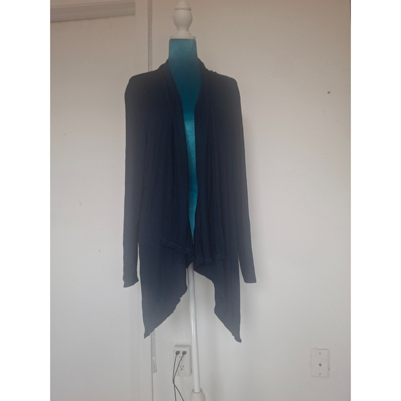 Midnight Navy Blue Open Front Waterfall Draped Cardigan Sweater XXL