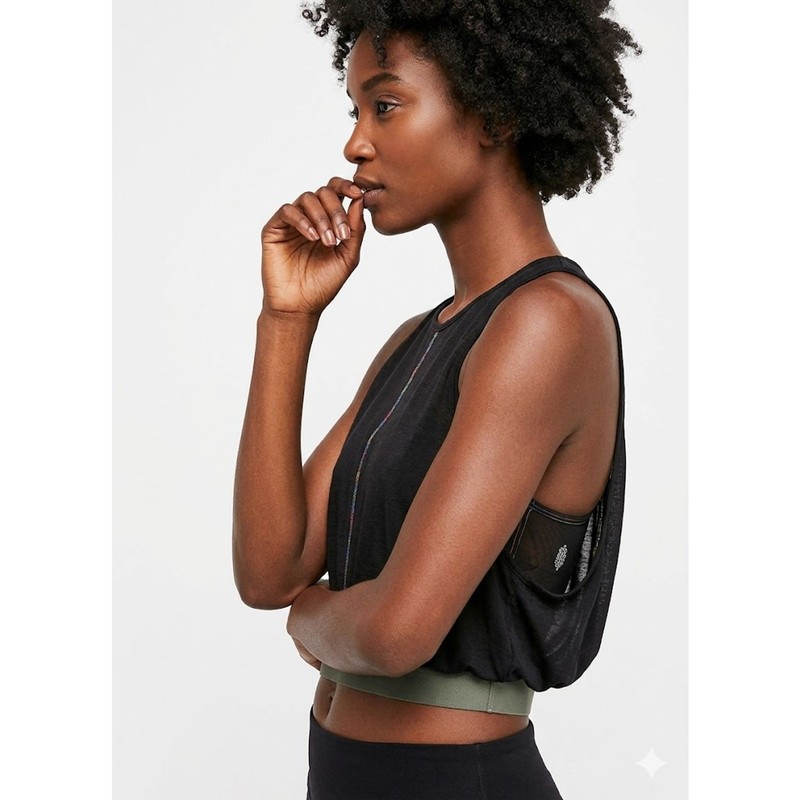 027 NWOT FP Movement Sundancer Double Layer Tank | Black/Rainbow | Size L