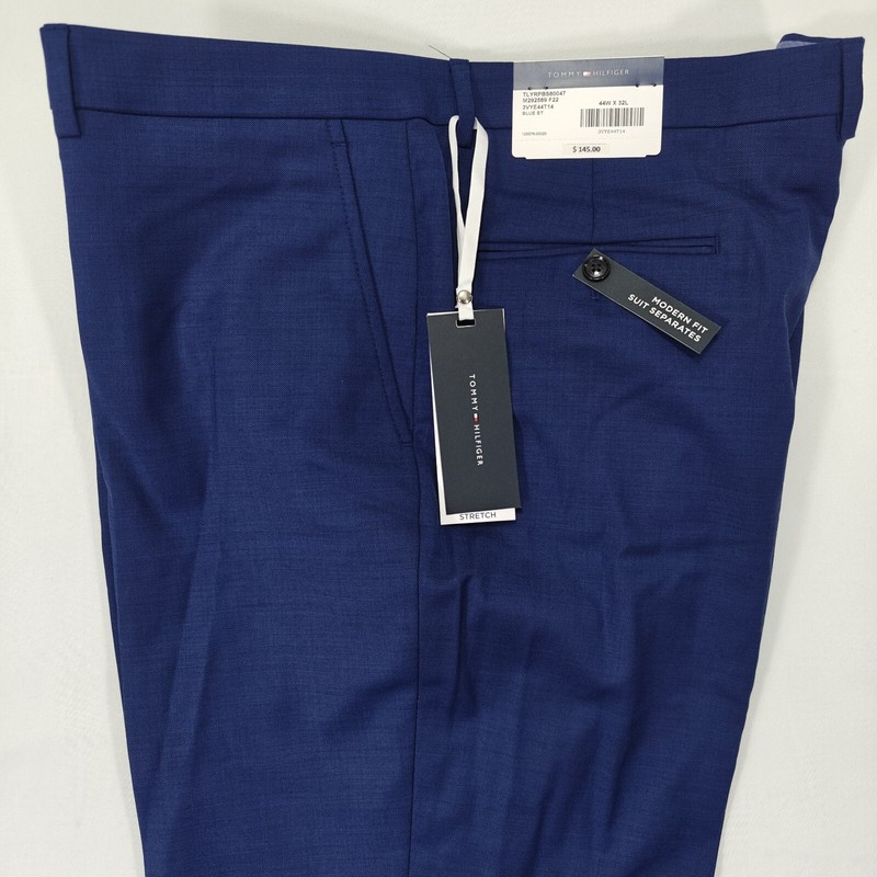 Tommy Hilfiger Men’s Dress Pants Navy Blue Wool Blend Stretch Modern Fit 44×32