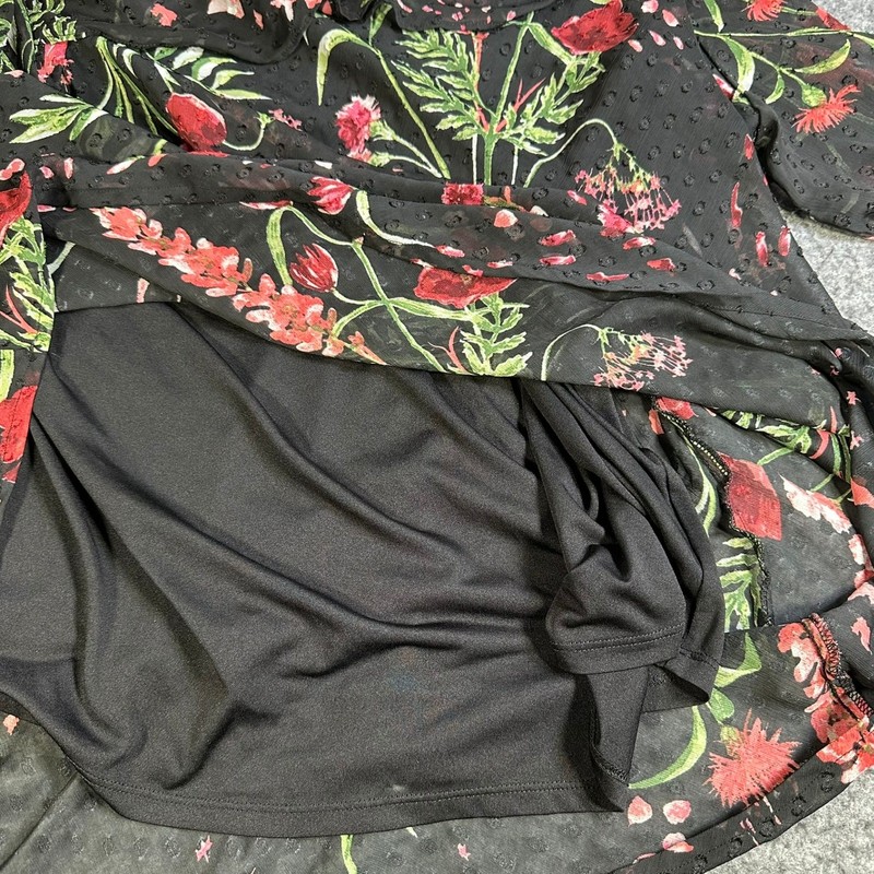Roz & Ali Womens 2X Black Red Floral Clip Dot Cold Shoulder Ruffle Blouse Top gallery