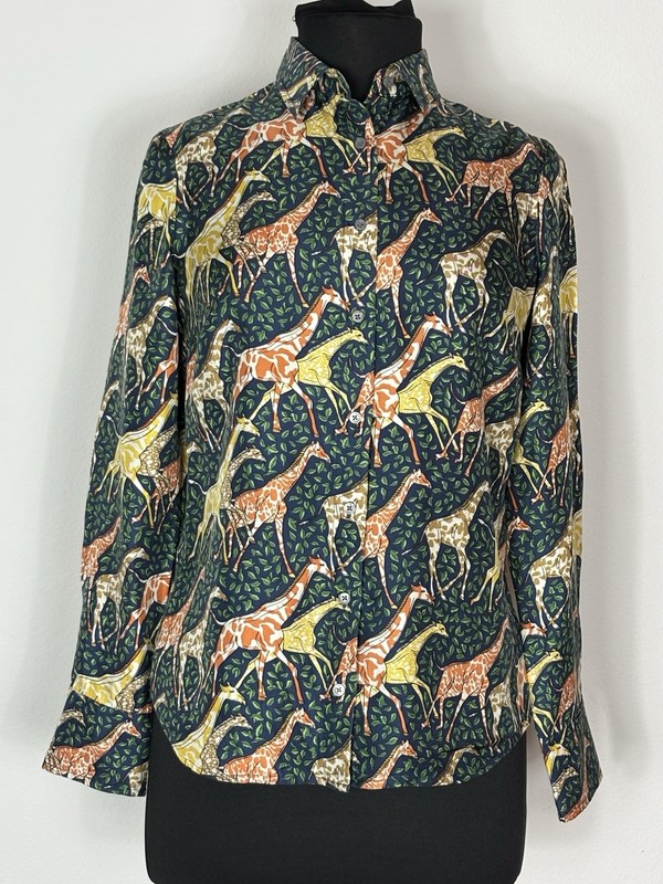 J. Crew Collection Giraffe Print Silk Twill Button Up Shirt Size 0 Long Sleeve