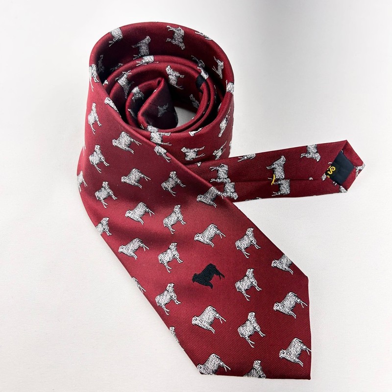 Josh Bach 100% Silk Necktie Deep Red with “Black Sheep” Pattern