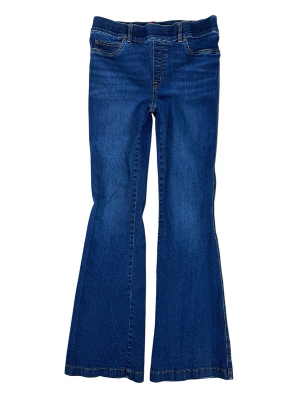 Spanx Jean-ish Blue Dark Wash High-Rise Pull-On Bootcut Flare Jeans Women’s L