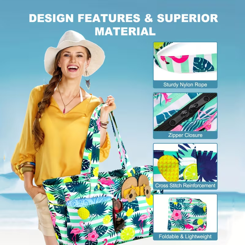 Oversized, Beach Tote Bag Large, Zipper Travel Shoulder Bag, Foldable Pool Tote gallery