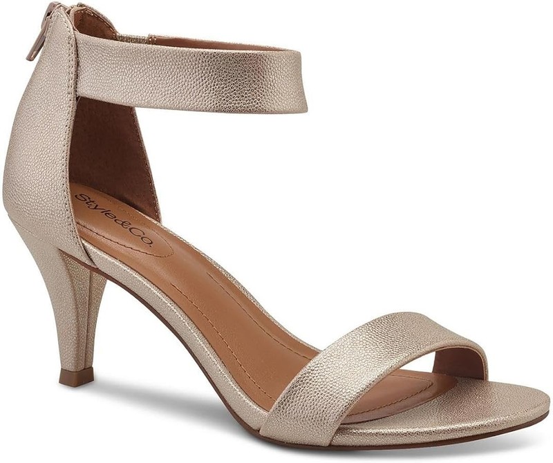 Style & Co Mulan Champagne Gold Metallic Ankle Strap Sandals Heels Womens Size 9