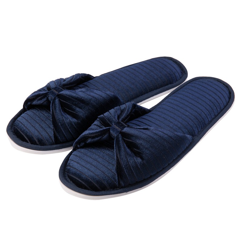 Aerusi Women Bow Velvet Slide Memory Foam Slippers Anti-Slip House Indoor Shoes