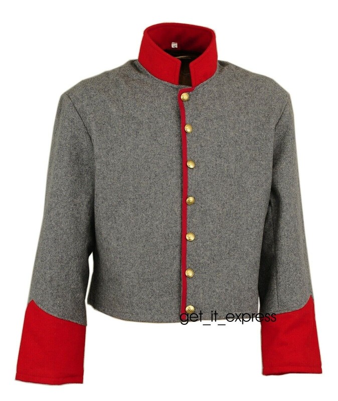 US Civil War Confederate Artillery Shell Jacket Size 34 TO 54 Red Cuff Collar