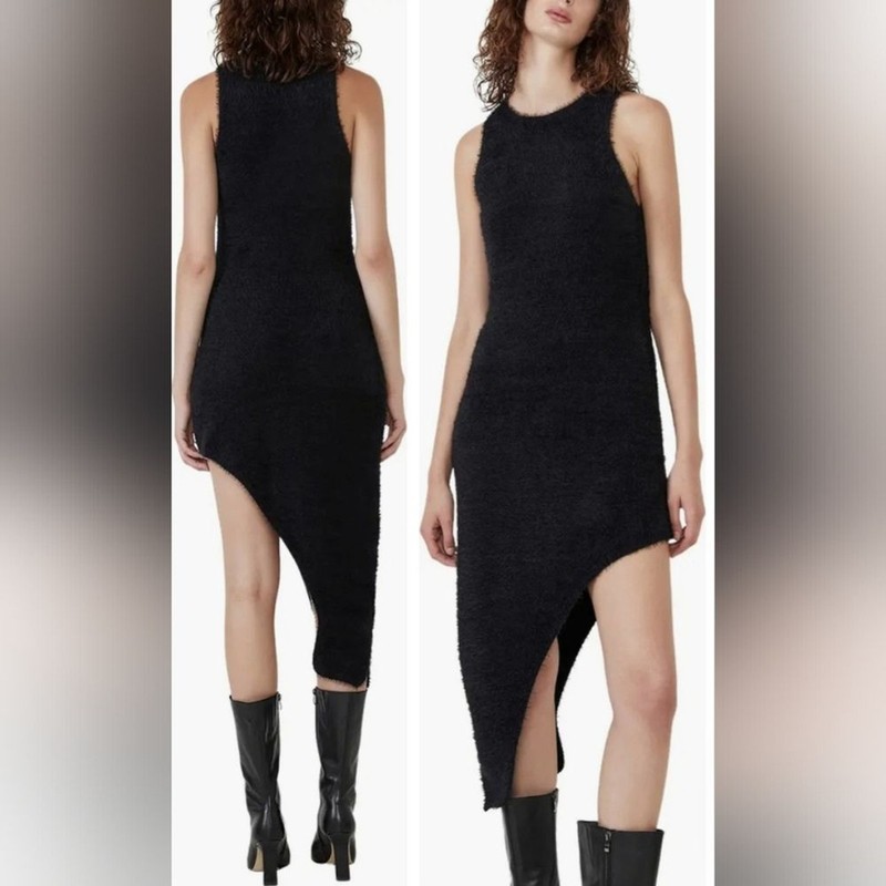 NEW Bardot Size Small Black Fuzzy Bodycon Asymmetrical Sweater Dress gallery