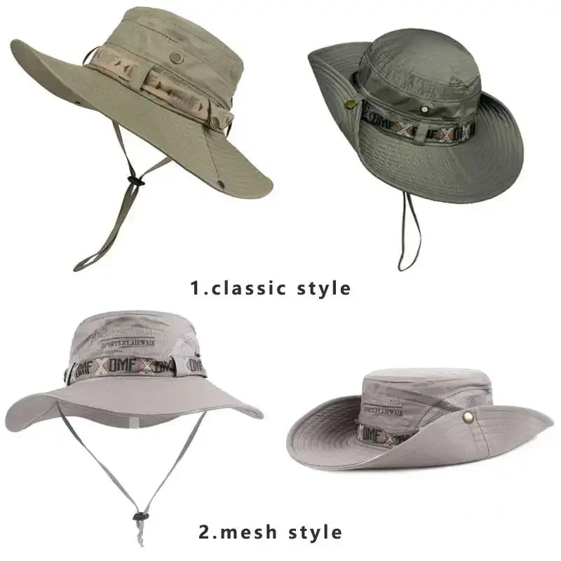 Summer Men Bucket Hat Outdoor UV Protection Wide Brim Panama Safari Hunting gallery