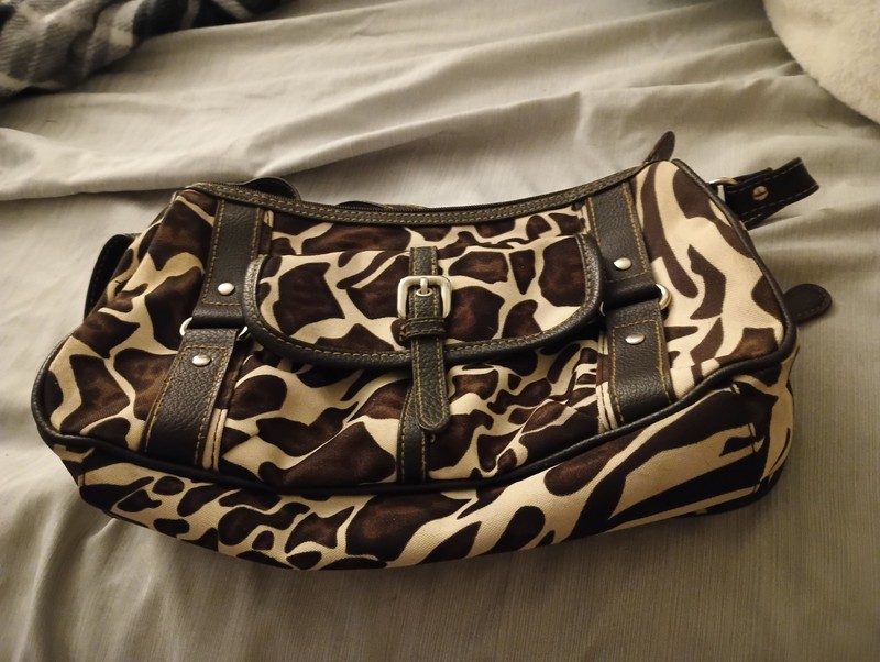 Animal Print Medium Shoulder Bag Brown/Beige/Black Zip, Adjustable Strap, Buckle