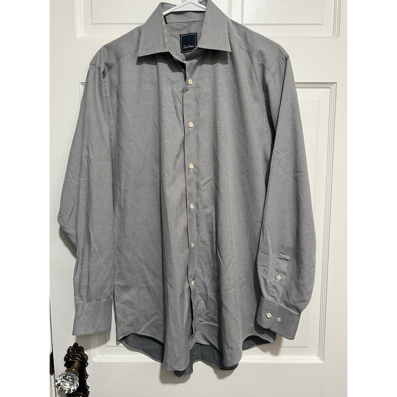 Mens David Donahue Button Down Shirt Size 15.5 32/33 Black And White