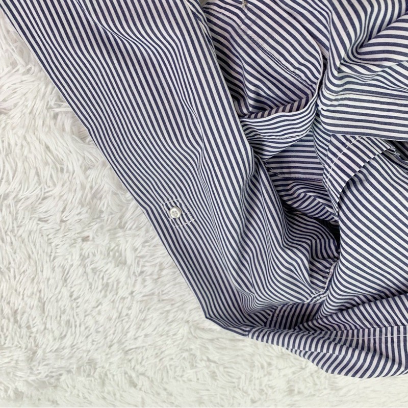 NSF Navy and White Striped Button-Down Shirt roll tab sleeve women size S gallery