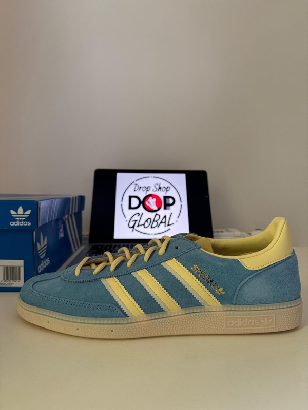 Adidas Handball Spezial Men’s Trainers EU 45.5 46 Light Blue Yellow New Original Packaging