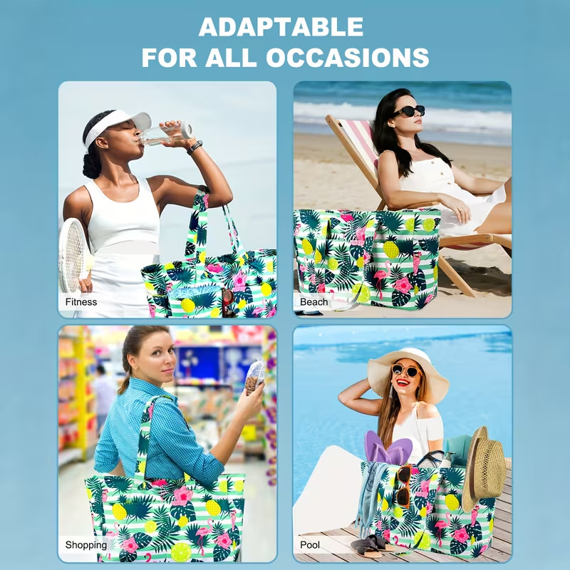 Oversized, Beach Tote Bag Large, Zipper Travel Shoulder Bag, Foldable Pool Tote gallery