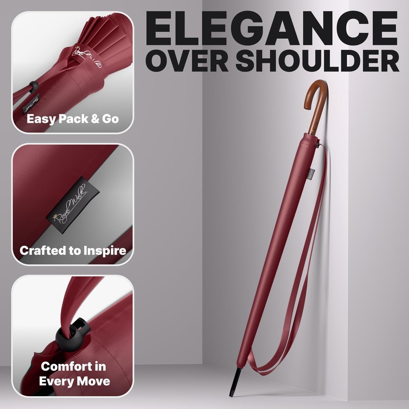 Large Windproof Umbrella for 2 People, 54 Inch, Dark Red, Aluminum Frame, 16 ... gallery