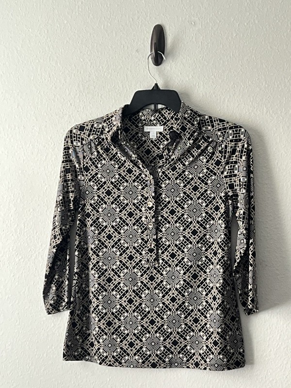 Charter Club Women’s Monochrome Geometric Half Button Blouse Size S gallery