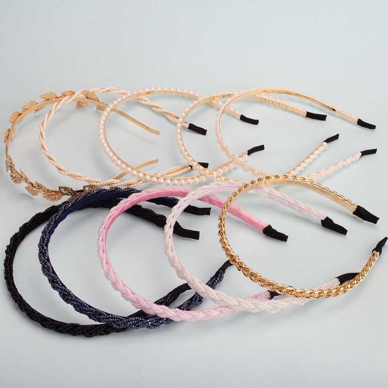 LYroo Pearl Headbands Beaded Headband Metal 1 Count (Pack of 10), Mix color-3 gallery