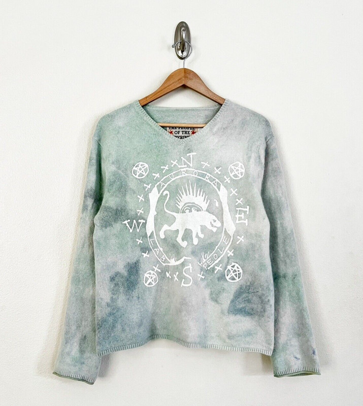 PEOPLE OF THE LABYRINTHS Cashmere Wool Silk Compass Tie Dye V Neck Sweater Sz S