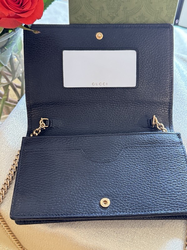 Gucci GG Marmont Wallet On Chain Black Grained Leather Gold Hardware Crossbody gallery
