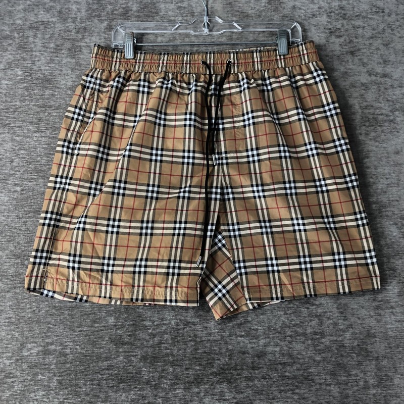 Burberry London Nova Check Pattern Men’s Swim Trunks Check Shorts L Drawstring