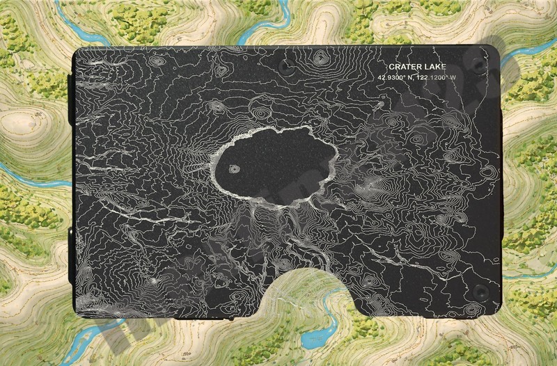 Crater Lake Topographic Map Thin Metal Slim RFID Blocking Wallet Laser Engraved