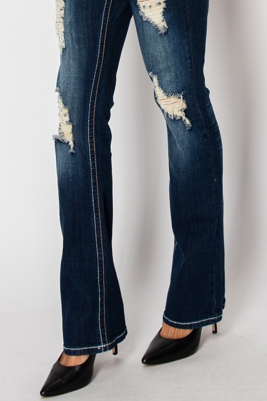 RUE21 True 21 BLACK Slim Boot Cut Stretch Denim Jeans Distressed Hip Huggers gallery