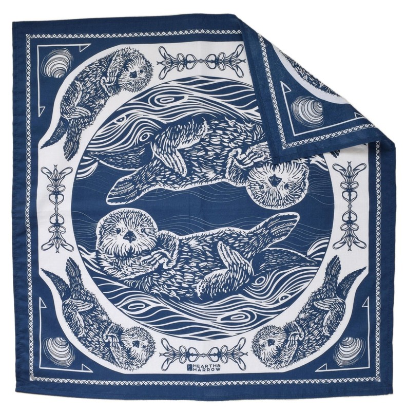 Blue Otter Bandana: Hand-Screen Printed Cotton Scarf (22" x 22") gallery