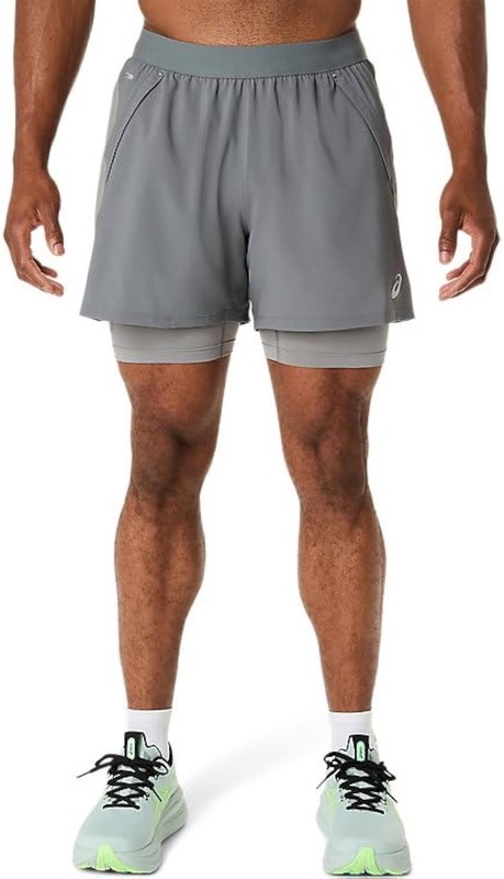 ASICS Men's Road 2N1 5IN Short Running Apparel, L, Clay Grey/Steel Grey/Illumina
