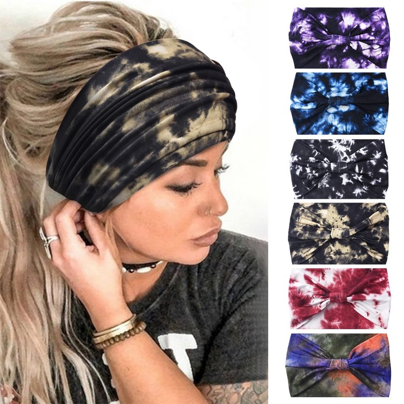 Yeshan Wide Headbands for 1 Count (Pack of 6), No7(Tie dye colors 6 pcs)