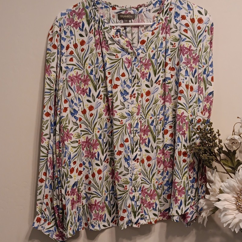 Style & Co. Multicolor Floral Long Sleeve Button Front Blouse Plus 3X