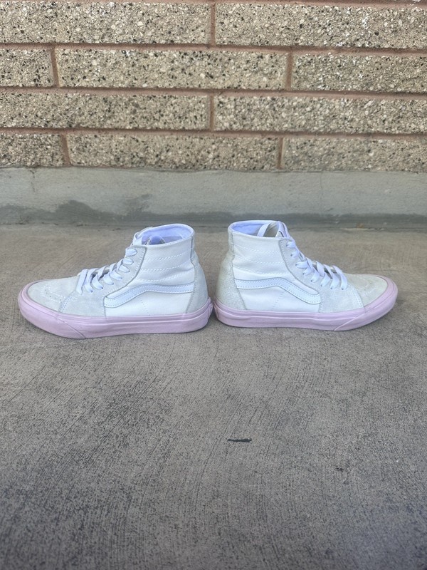 Vans Sk8-Hi Skate White/Pink Shoe Suede High Sneaker Men 5 Women 6.5 RARE gallery