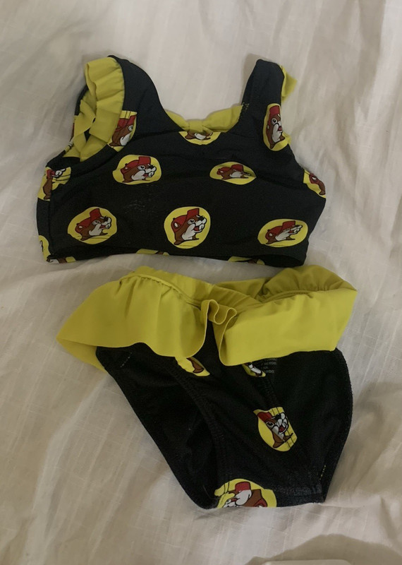 Buc-ee’s Toddler 3T 2pc Swim Set Black/Yellow Beaver Logo Shirt & Trunks