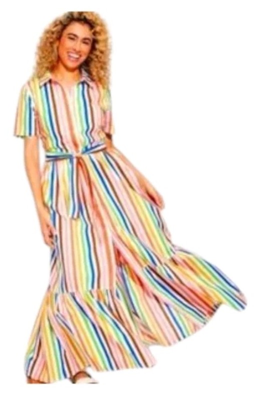 Women’s Dress Multi Color Striped Rainbow Short Sleeve /different sizes