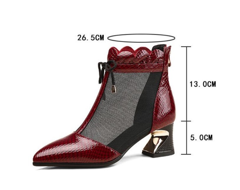 Women's Mesh Leather Sandals Block Heel Ankle Boots Pointy Toe Back Zip Shoes OL gallery