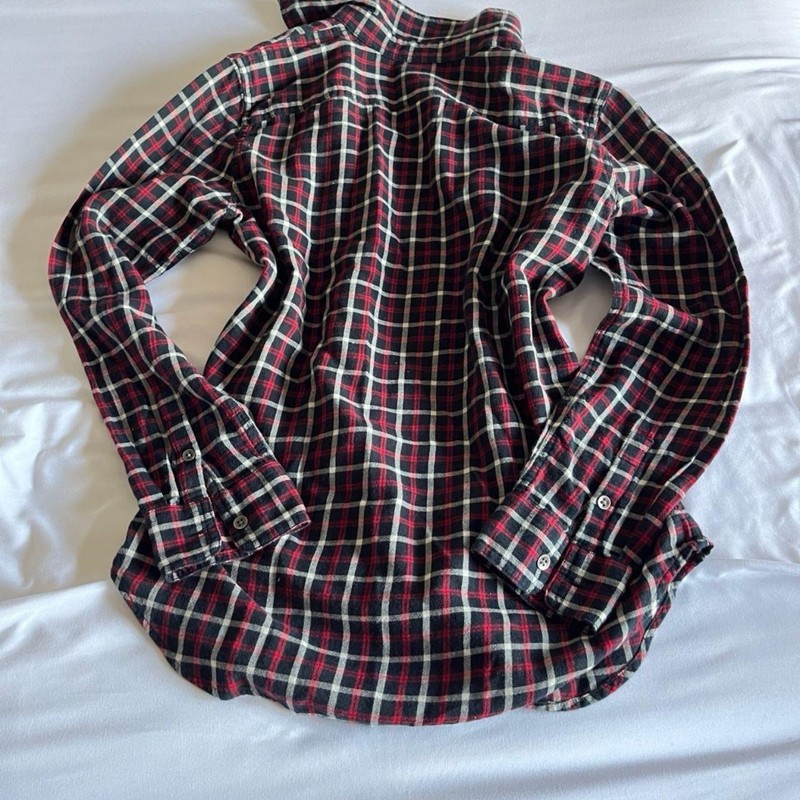 Chaps Black & Red Cotton Plaid Flannel Button Down Shirt Size M, Curved Hem gallery