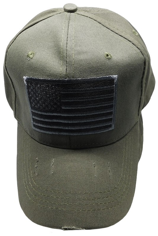 USA American Grey & Black Flag Patch Olive Green Distressed Embroidered Cap Hat gallery