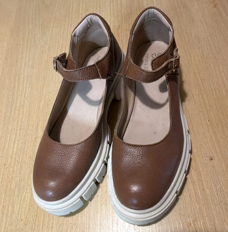 Seychellers Piper&Scott Women’s Mary Jane Flats Leather Buckle Brown/White 7