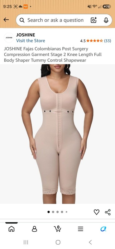 JOSHINE Beige Firm Compression One-Piece Shapewear Bodysuit M Nylon/Spandex